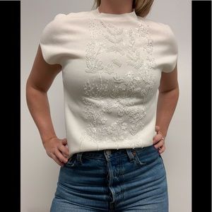 Anne Klein white embellished short sleeve sweater